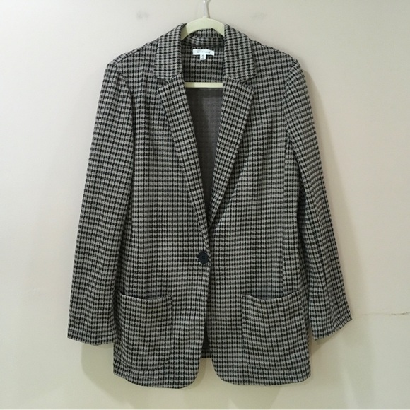 Max studio knit single breasted blazer houndstooth brown size XL new - Picture 1 of 8